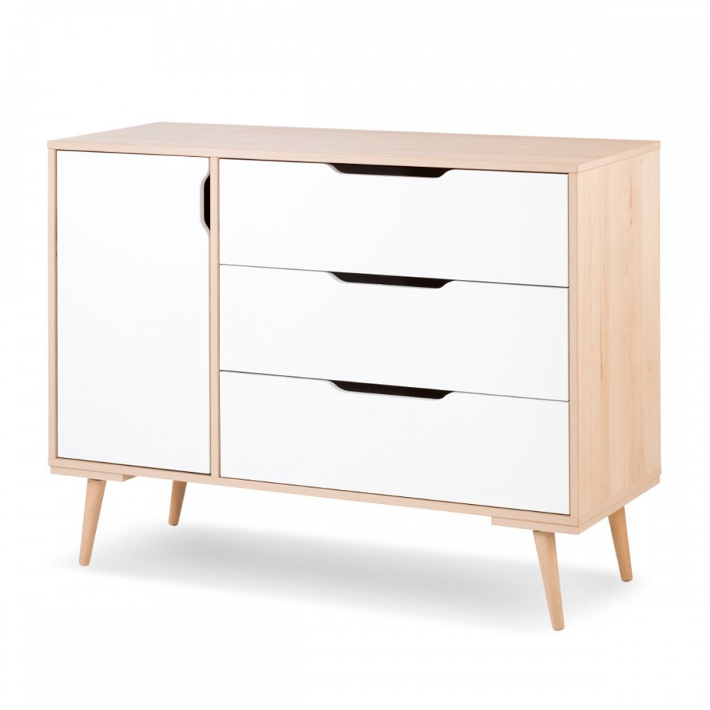 SOFIE Commode à langer à tiroirs et étagères style scandinave Blanc / Bois  au meilleur prix