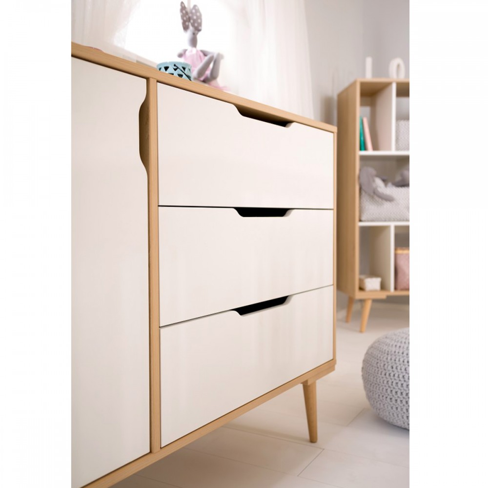 SOFIE Commode à langer à tiroirs et étagères style scandinave Blanc / Bois  au meilleur prix