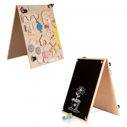 LEO Tableau d'activité sensoriel Montessori busy board en bois autoportant double face