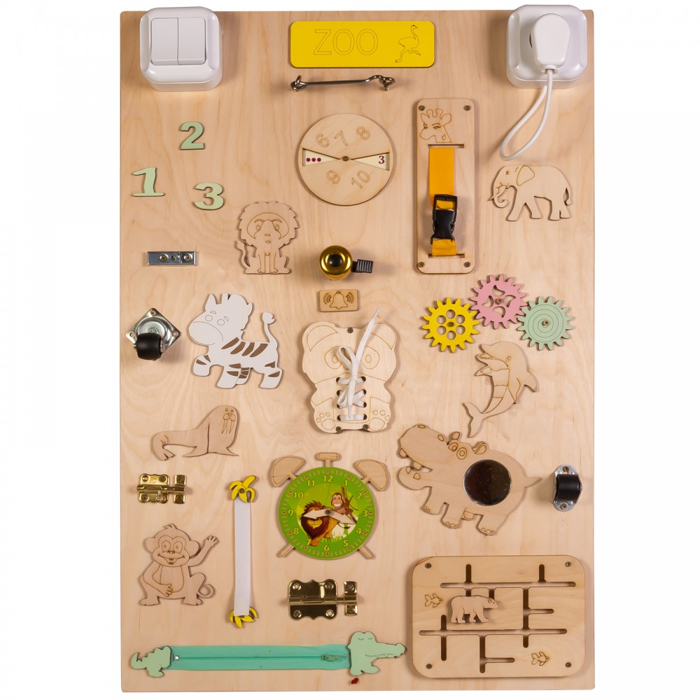 Tableau d'activité sensoriel Montessori en bois - Naturel - Animaux 50 cm -  Jeux d'éveil - Puériculture - Enfants, jouets et jeux