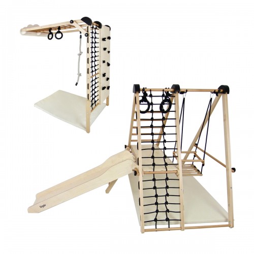 MAX Aire de jeux intérieur en bois pour enfants modulable avec toboggan, murs d'escalade et balançoire