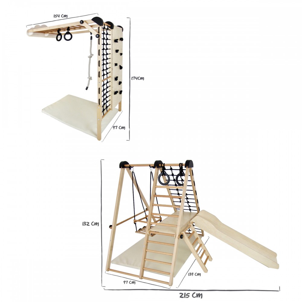 Aire de jeux en bois modulable pour enfants dès 6 mois pour intérieur