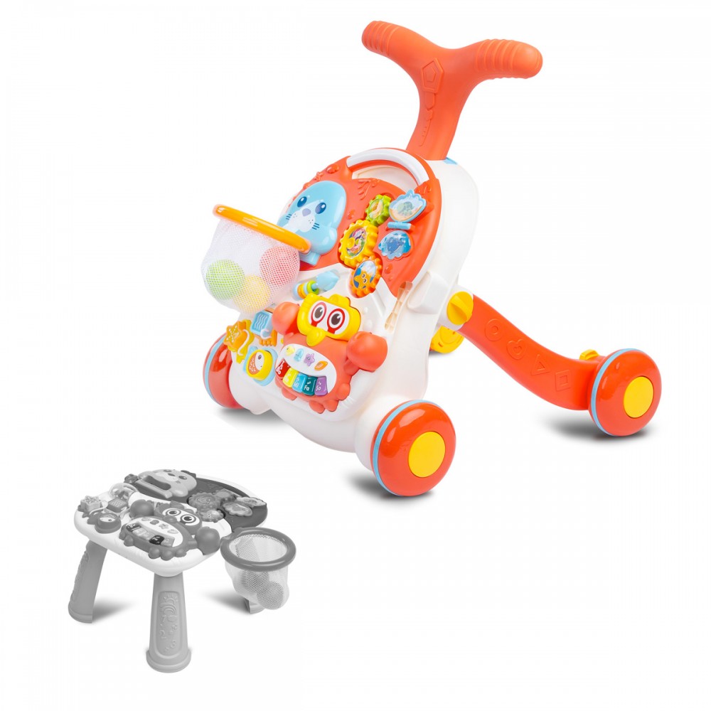 Chariot de marche bébé avec table d'activités, en bois. Livré 24/48h