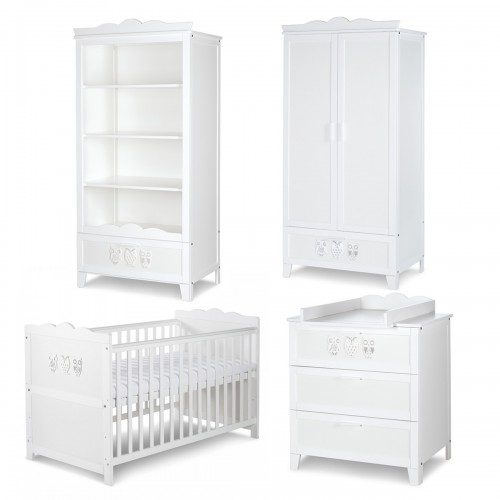 Commode blanche et hêtre avec plan à langer pour chambre bébé Sofie