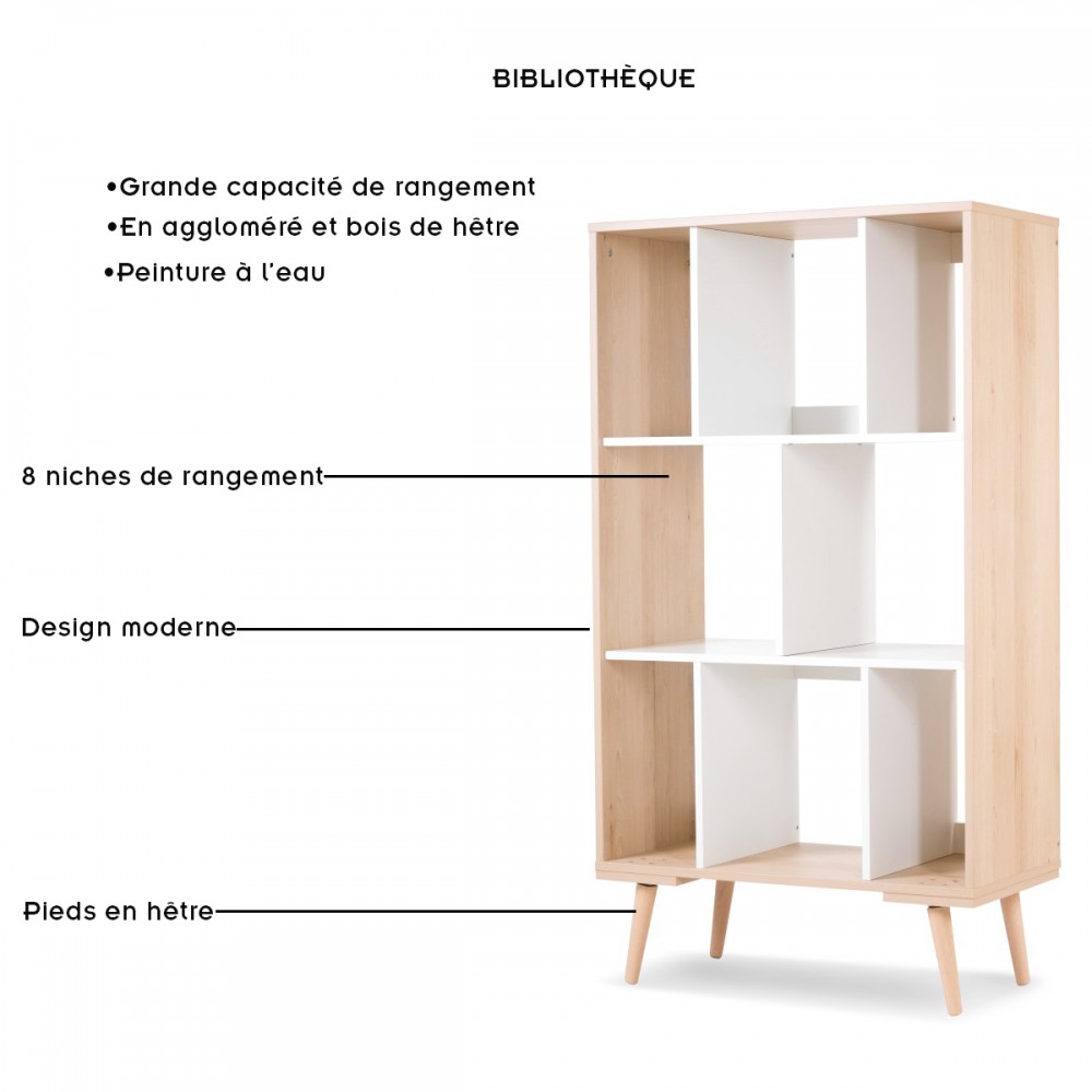 Bibliothèque enfant moderne au style scandinave avec 8 compartiments