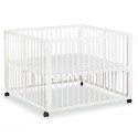 JONAS Parc bébé réglable en bois blanc avec roulettes intégrées
