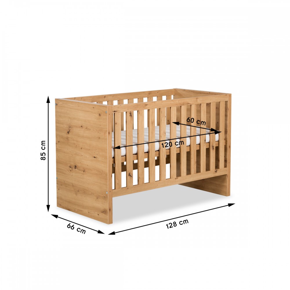 Lit évolutif à barreaux pour bébé 120x60 avec barrière de sécurité