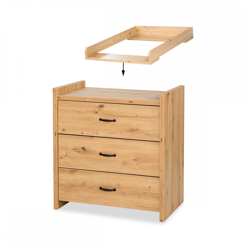 Commode blanche et hêtre avec plan à langer pour chambre bébé Sofie