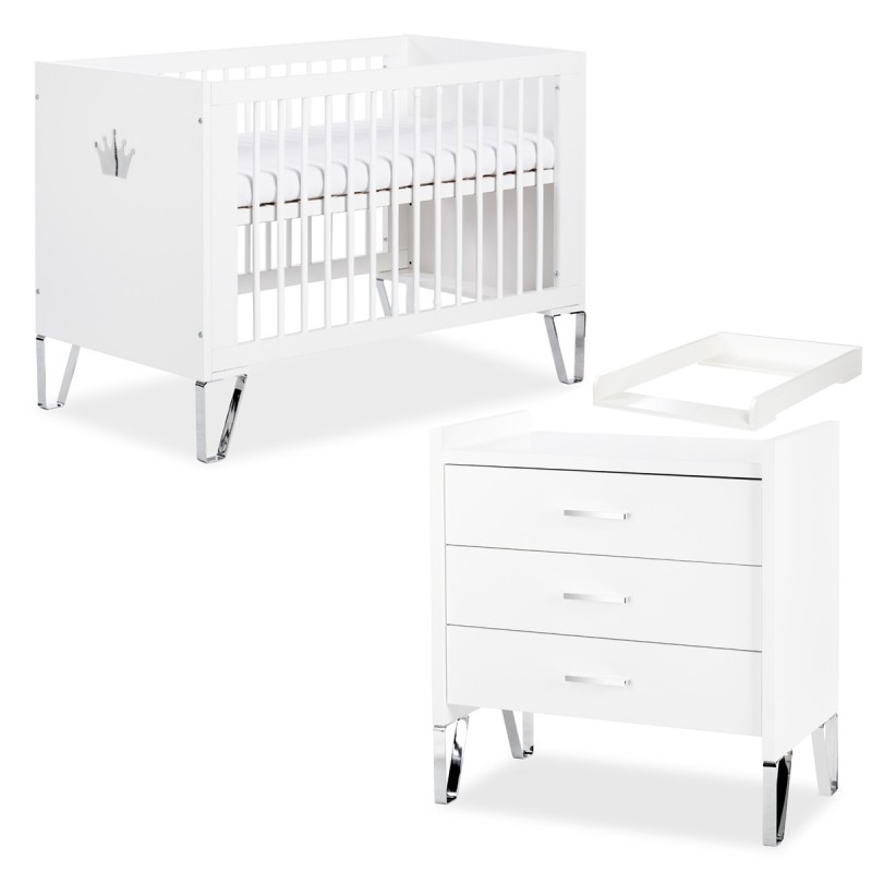 BLANKA Chambre bébé : lit bébé évolutif 120*60 et commode avec plan à langer