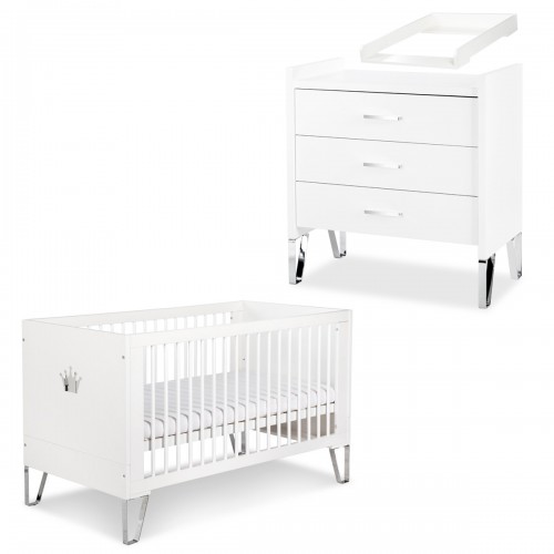 BLANKA Ensemble lit bébé convertible en lit enfant  140*70 et commode à langer