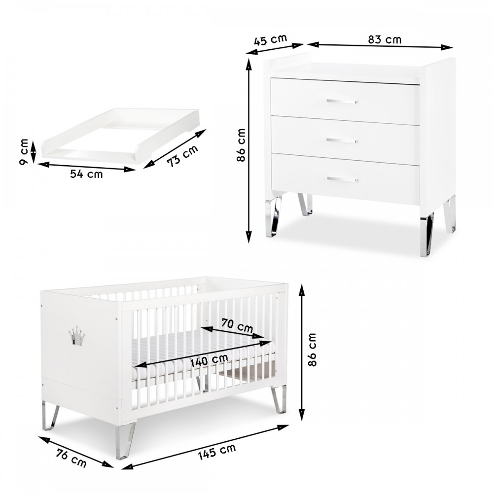 Ensemble de chambre Caro, incl. lit bébé 70 x 140 cm, commode à lang –  roba