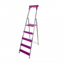 QUALOR Escabeau aluminium 5 marches magenta