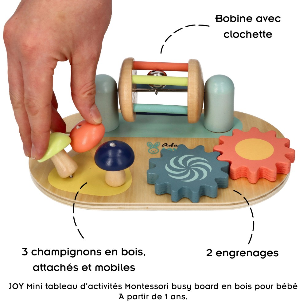 JOY Mini tableau d'activités Montessori. Busy board en bois pour bébé.