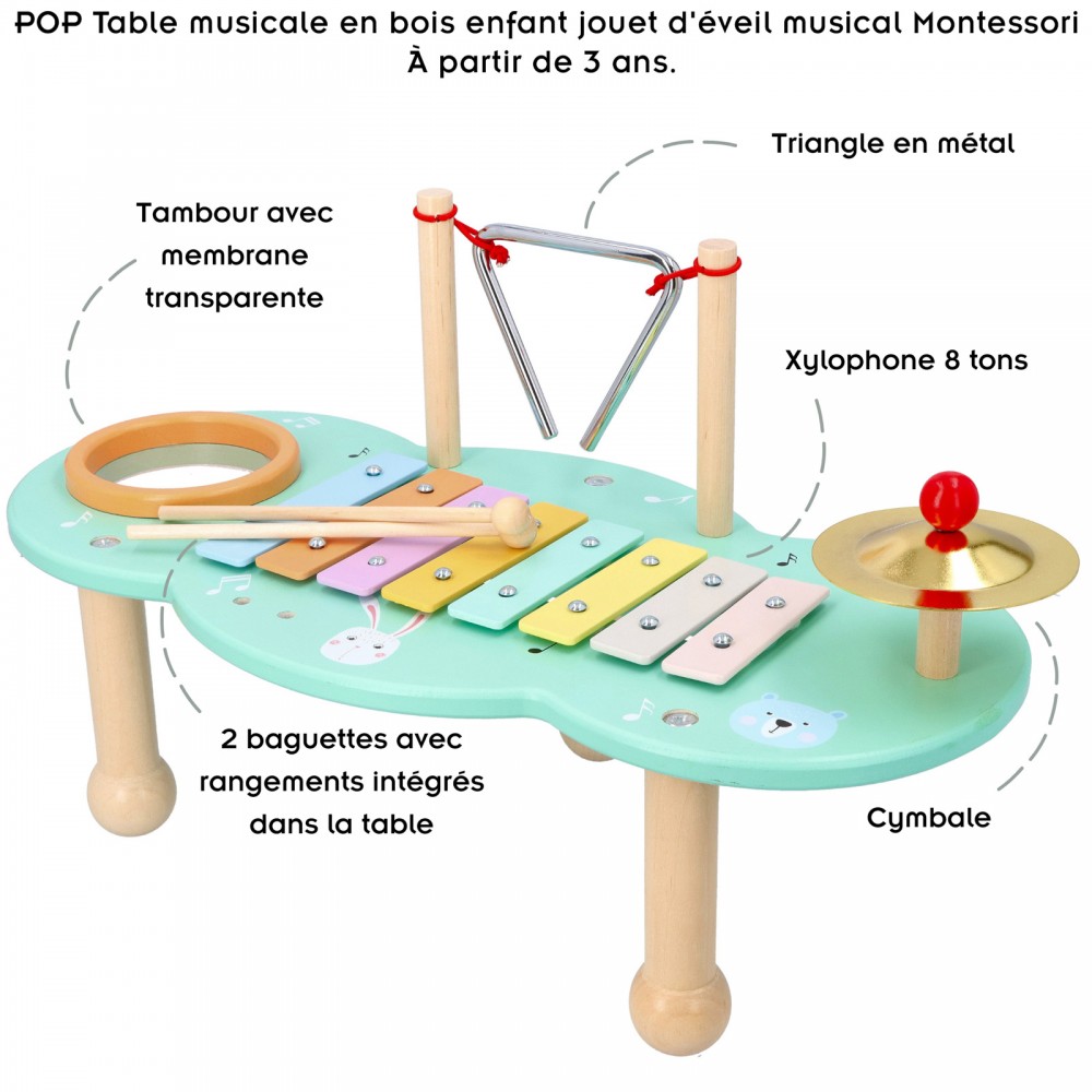 Tambour Jouet Bebe Instrument de Musique Enfant Jouet en Bois