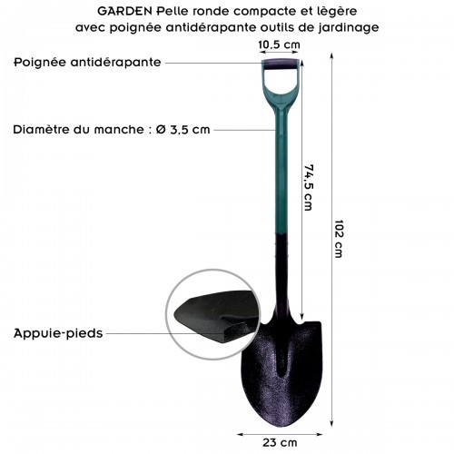 GARDEN Pelle ronde compacte et lègère avec poignée antidérapante outils de jardinage