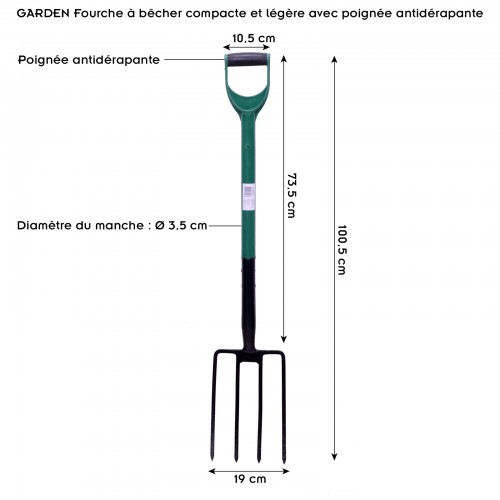 GARDEN Fourche à bêcher compacte et légère avec poignée antidérapante outil de jardinage