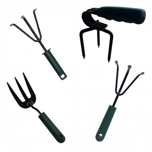 LITTLE Outils de jardinage à main fourche + cultivateurs 3 dents + griffe rotative