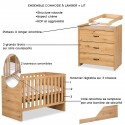 AMELIA Ensemble chambre bébé : lit évolutif 120*60 et commode à langer aspect chêne