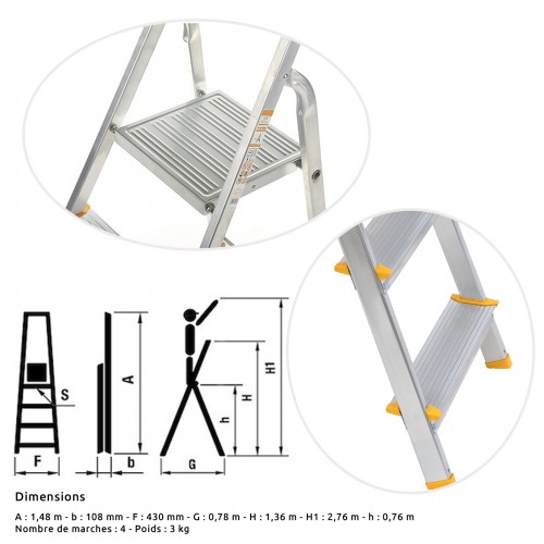 escabeau 4 marches marchepied pliable