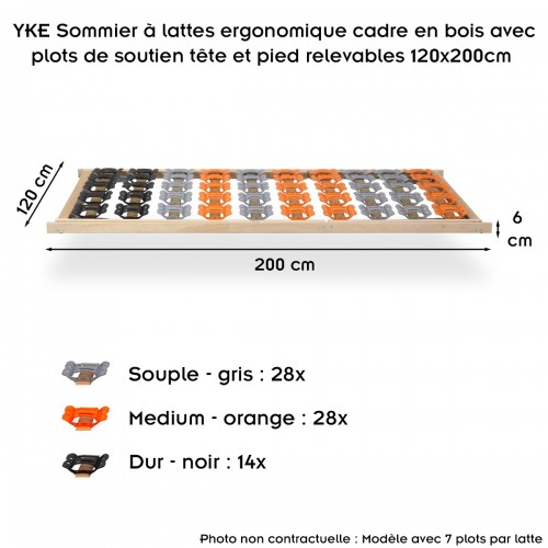YKE Sommier à lattes ergonomique cadre en bois avec plots de soutien tête et pied relevables 2