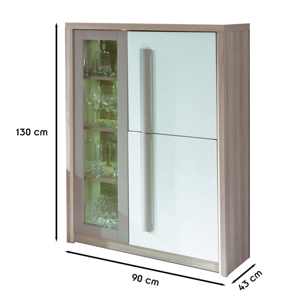 Armoire vitrine 3 portes battantes 1 porte vitrée étagères avec LED