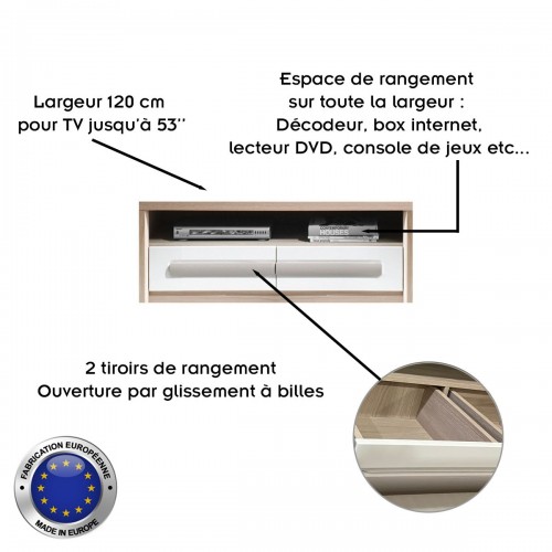 ROMA - Meuble TV 2 Tiroirs coulissants - 120x53 cm