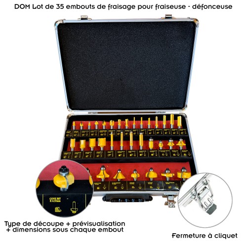 DOM Lot de 35 pcs embouts de fraiseuse/défonceuse