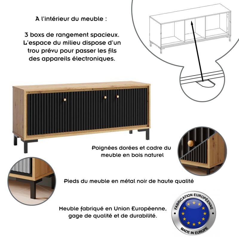 PARII Meuble bas tv 3 portes bois design tendance