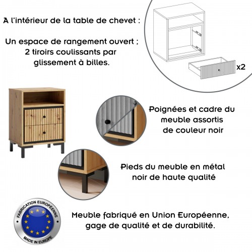 PARII chevet table de nuit 2 tiroirs bois design tendance 2