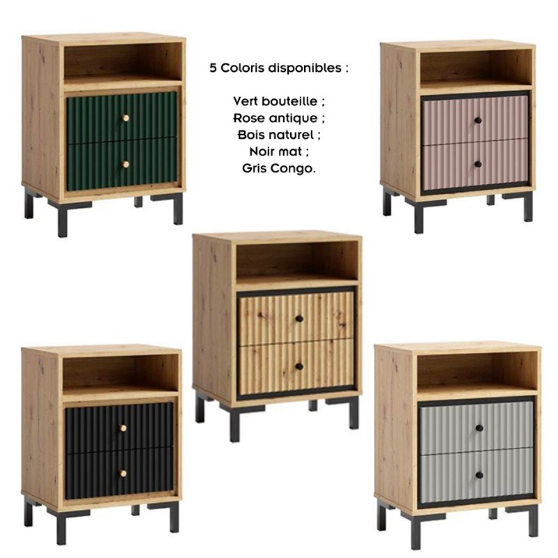 PARII chevet table de nuit 2 tiroirs bois design tendance