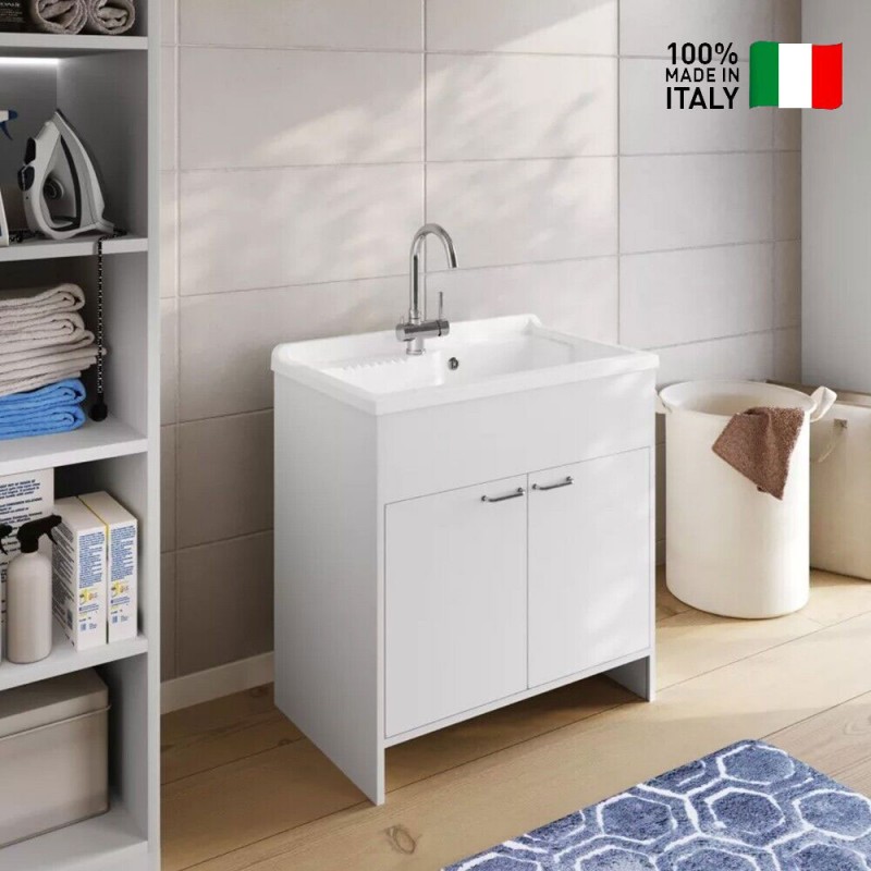 Meuble buanderie double porte avec vasque 80x50