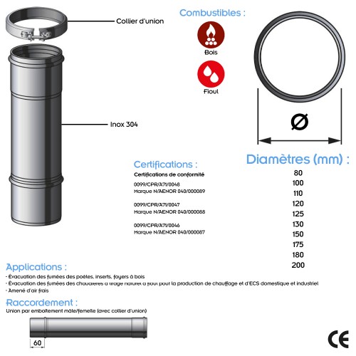 TI1000 Conduit simple paroi pour bois fioul longueur 100 cm 2