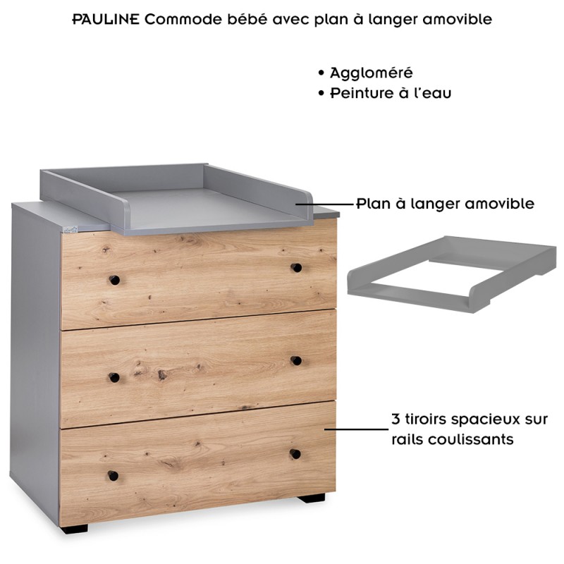 PAULINE Commode à langer avec plateau amovible