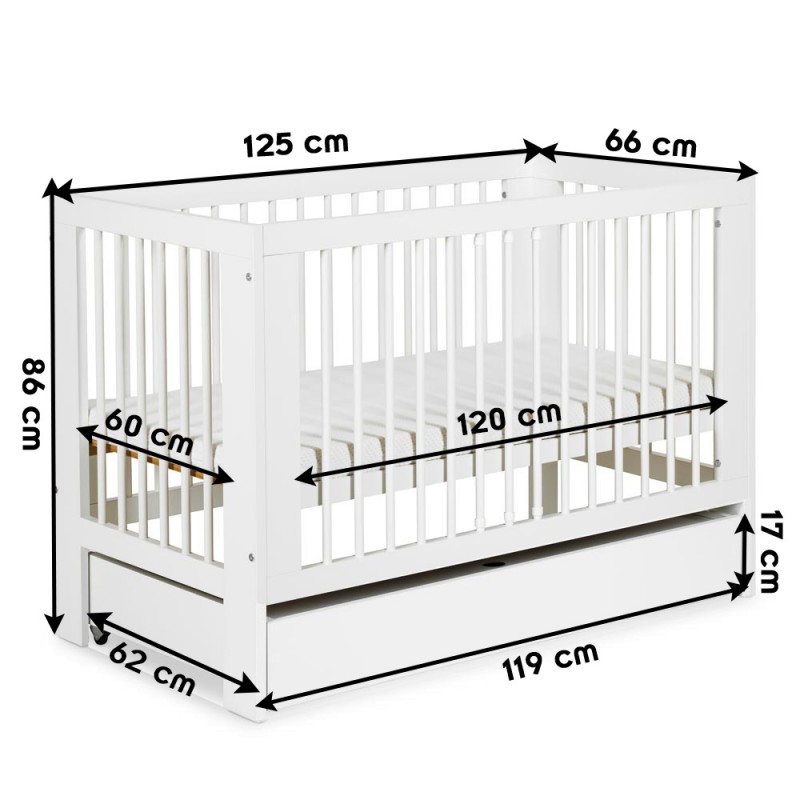 OLIVIA Lit bébé à barreaux 120x60