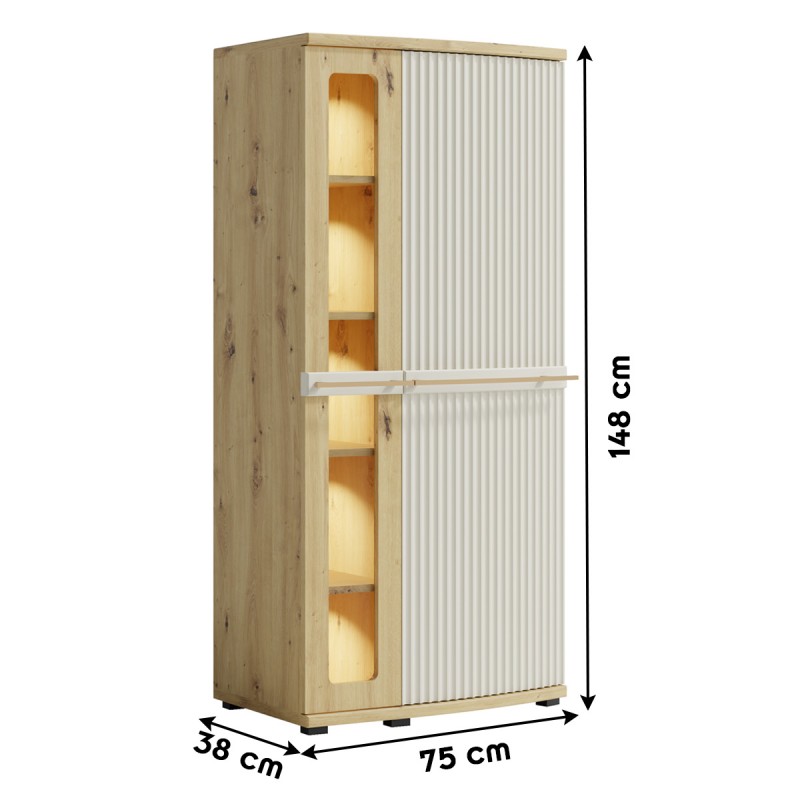 CANDY Armoire vitrée 5 étages courbée à relief en bois moderne design épuré