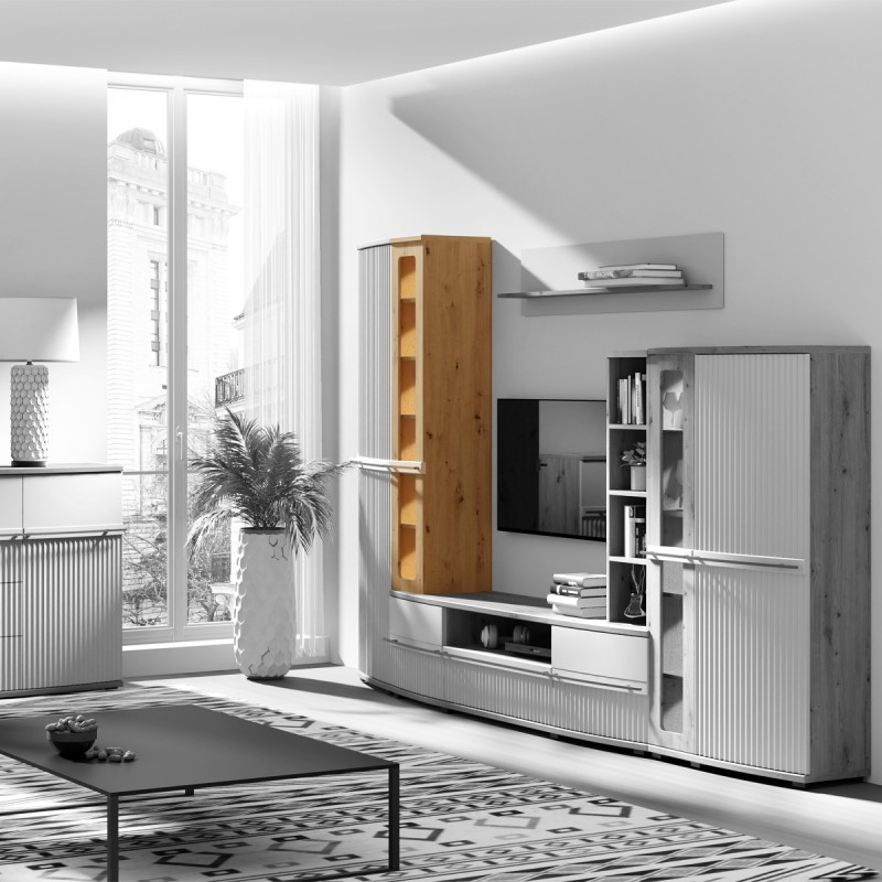 CANDY Vitrine 6 étages moderne à relief bois design tendance contemporain courbé design épuré