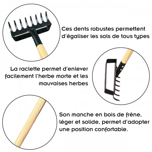 Râteaux avec raclette en acier manche long en bois de frêne 2