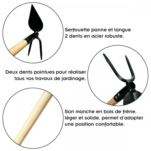 Piochon de jardin pour traçage sillons en acier soudé manche long en bois en frêne FSC 2