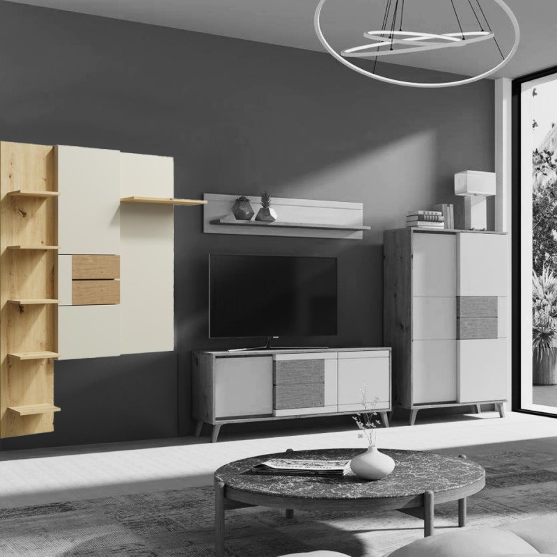 BRUNO Grand panneau mural 6 étagères 125x174 cm en bois clair design intemporel