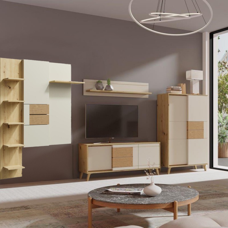 BRUNO Grand panneau mural 6 étagères 125x174 cm en bois clair design intemporel