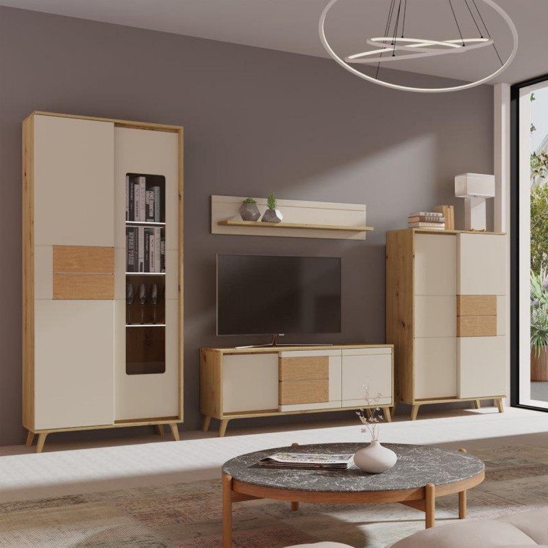 BRUNO Ensemble de salon blanc et bois clair