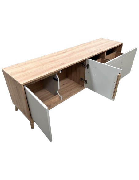 BRUNO Meuble TV 2 portes 2 tiroirs 171x53 cm en bois clair design intemporel BRUNO Meuble TV 2 portes 2 tiroirs 171x53 cm en bois clair design intemporel