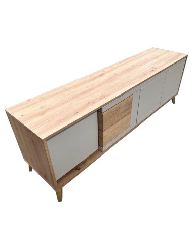 BRUNO Meuble TV 2 portes 2 tiroirs 171x53 cm en bois clair design intemporel