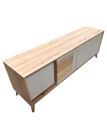 BRUNO Meuble TV 2 portes 2 tiroirs 171x53 cm en bois clair design intemporel BRUNO Meuble TV 2 portes 2 tiroirs 171x53 cm en bois clair design intemporel