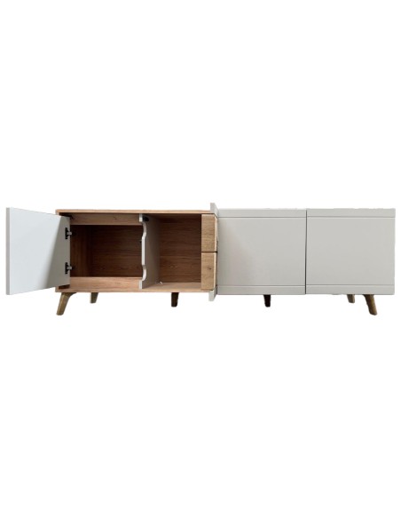 BRUNO Meuble TV 2 portes 2 tiroirs 171x53 cm en bois clair design intemporel BRUNO Meuble TV 2 portes 2 tiroirs 171x53 cm en bois clair design intemporel