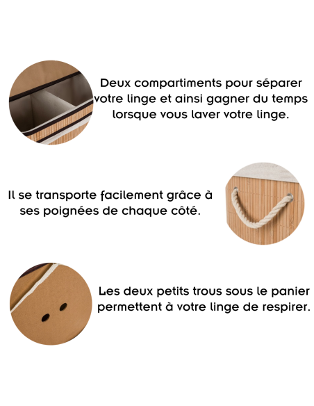 RUNHY Panier à linge en bambou RUNHY Panier à linge en bambou