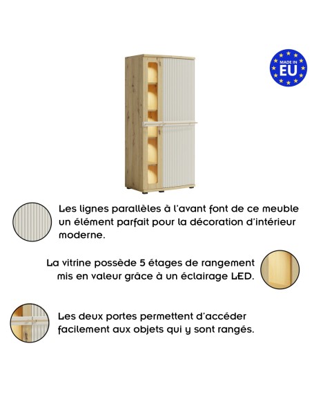 CANDY Armoire vitrée 5 étages courbée à relief en bois moderne design épuré CANDY Armoire vitrée 5 étages courbée à relief en bois moderne design épuré