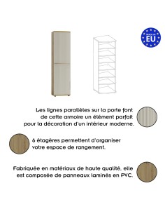 CANDY Armoire 1 porte 7 étages 49x199 cm courbée à relief en bois design épuré 2