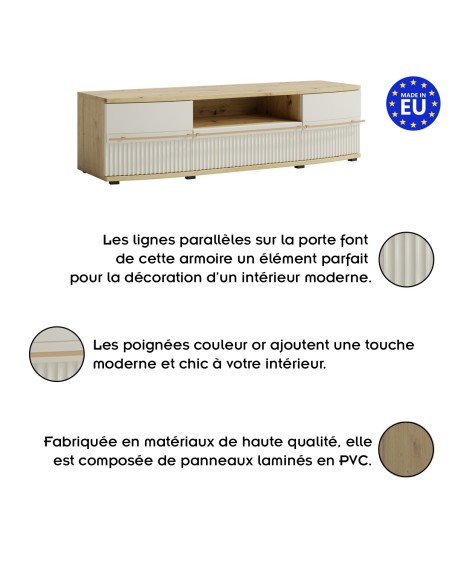 CANDY Meuble bas TV moderne à relief bois design tendance contemporain courbé design épuré CANDY Meuble bas TV moderne à relief bois design tendance contemporain courbé design épuré