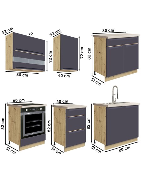 GLAM Ensemble meubles de cuisine 7 éléments 260 cm bois GLAM Ensemble meubles de cuisine 7 éléments 260 cm bois